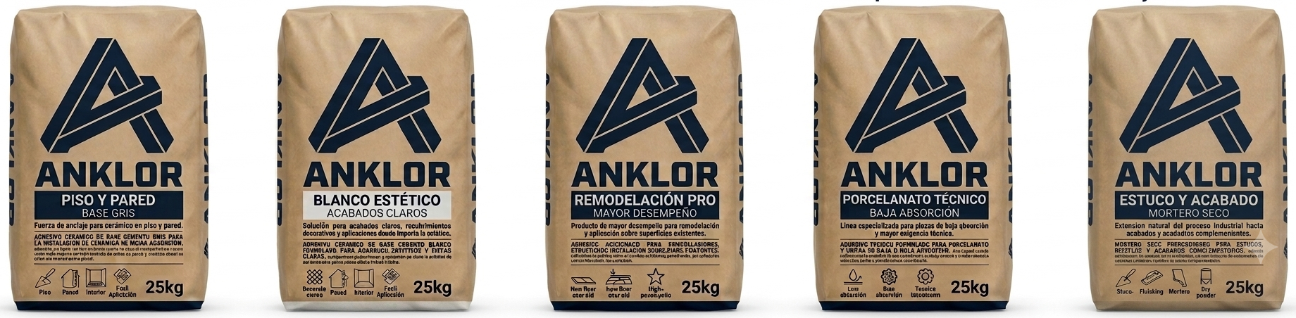 Presentaciones de adhesivos cementicios Anklor