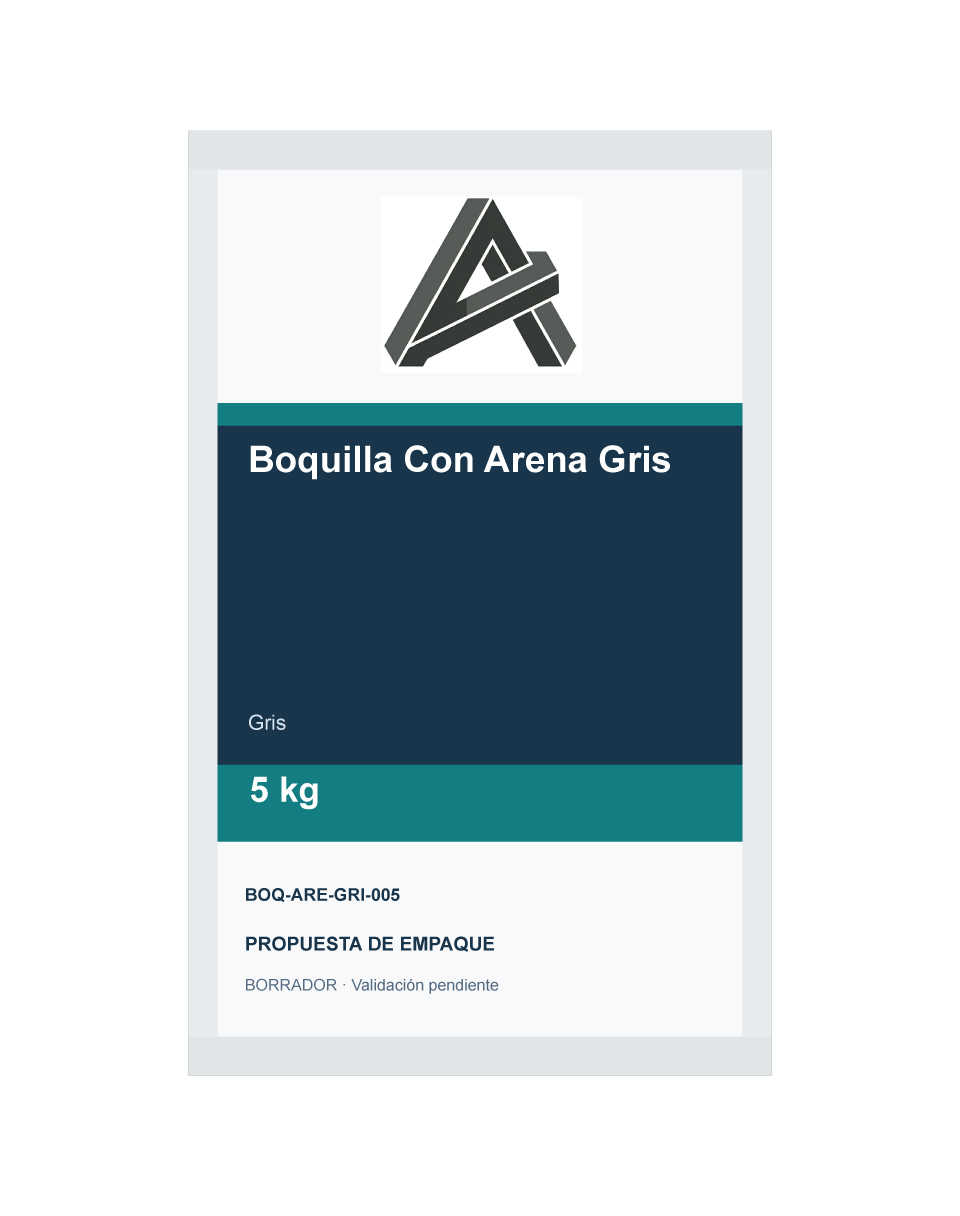 Empaque preliminar de Boquilla Con Arena Gris