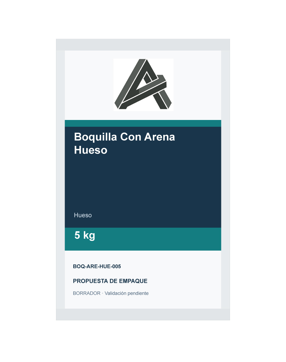 Empaque preliminar de Boquilla Con Arena Hueso